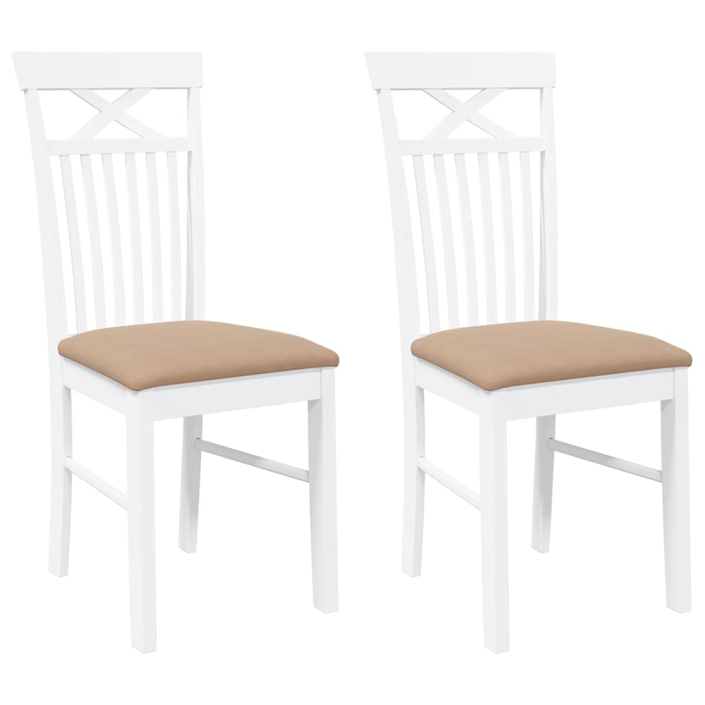 Sillas De Comedor Con Cojines 2Uds Madera Maciza Blanco Caucho