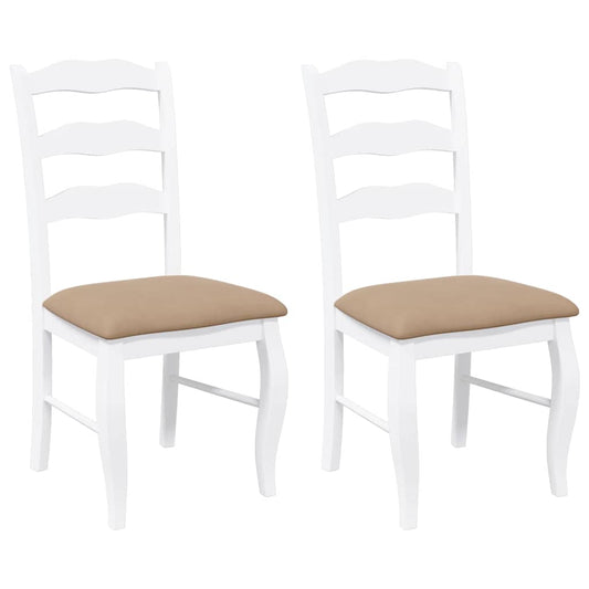 Sillas De Comedor Con Cojines, 2 Unidades, Blancas, Madera Maciza, Caucho