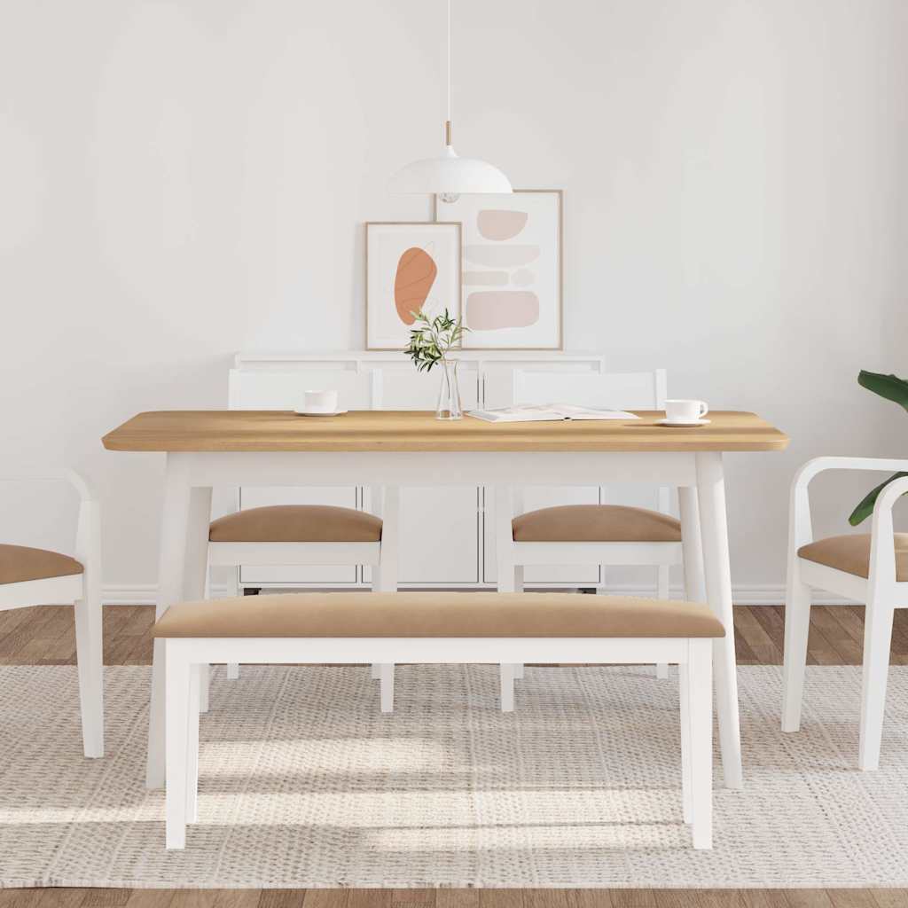Banco 110 Cm Madera Maciza Caucho Blanco
