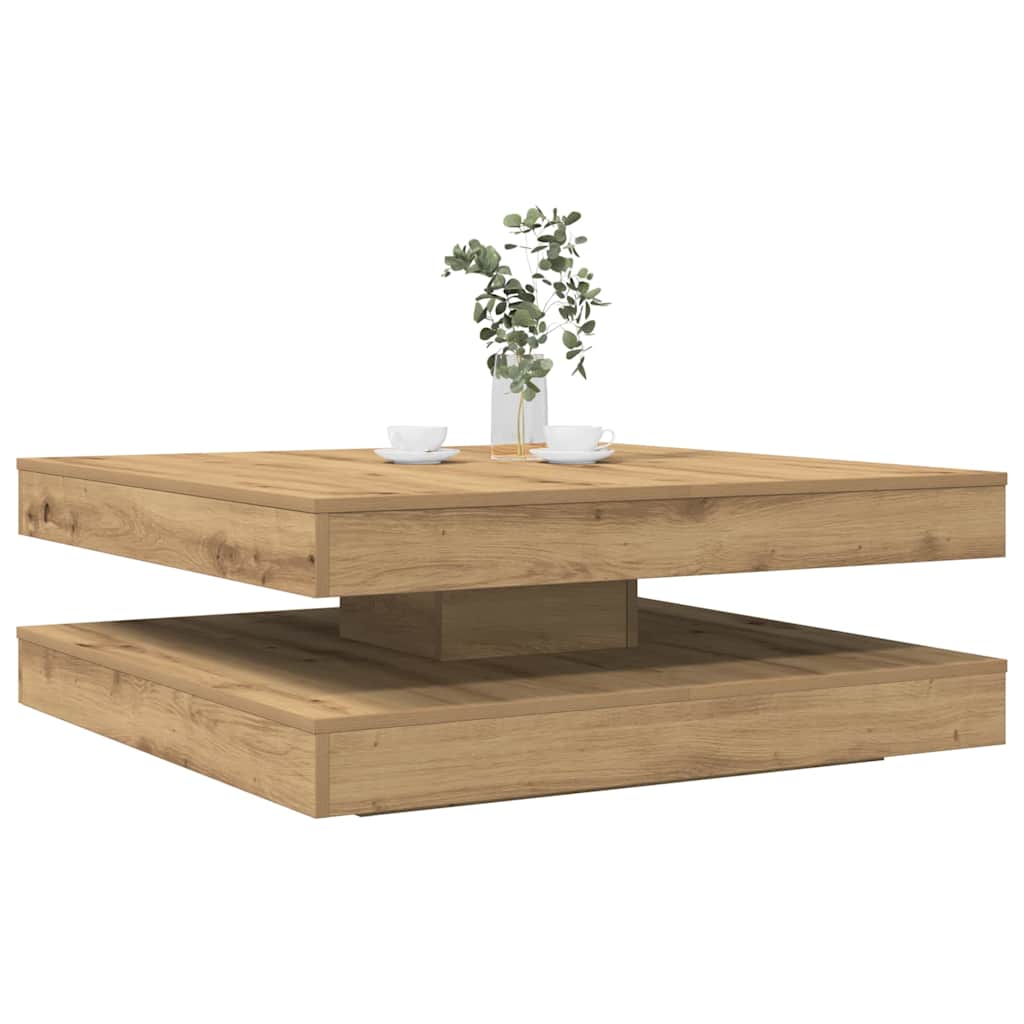 Mesa De Centro Giratoria 360 Grados Envejecida 70X70X34,5 Cm