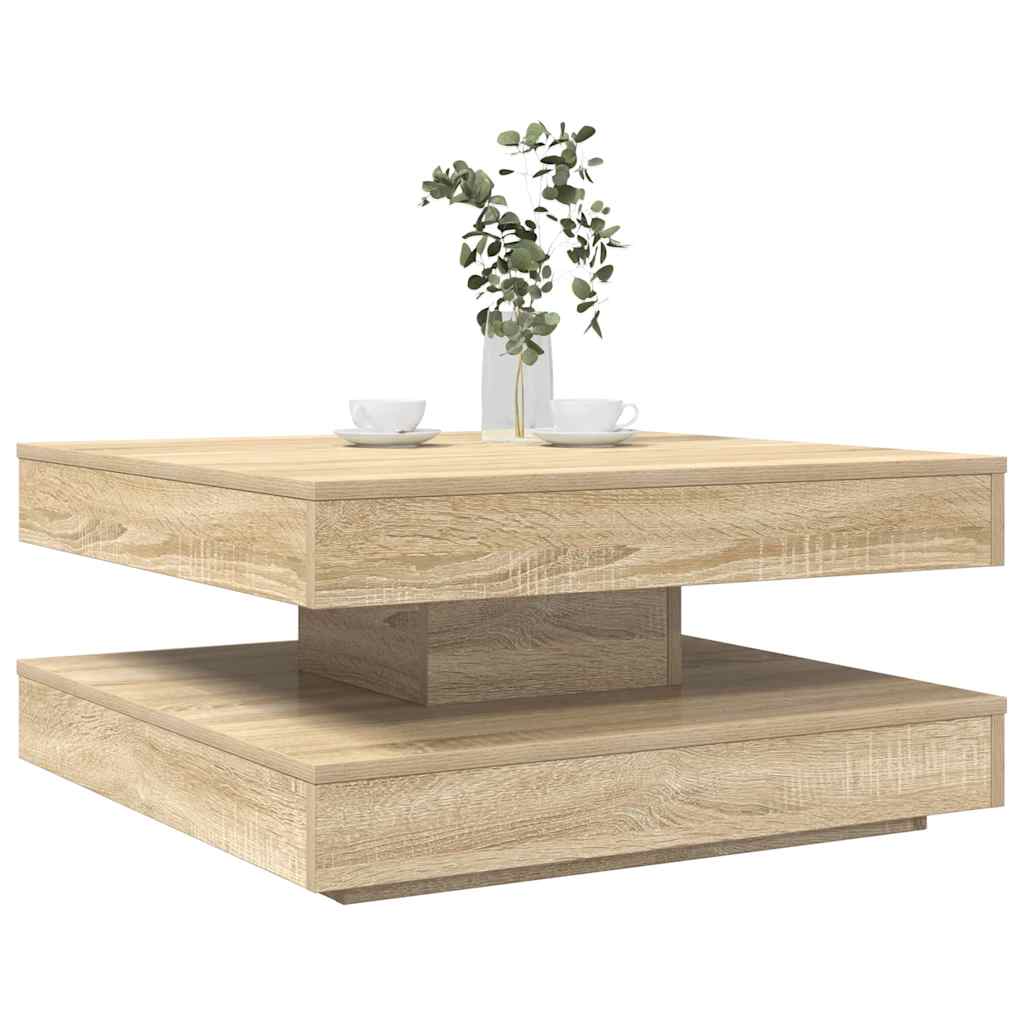 Mesa De Centro Giratoria 360 Grados Envejecida 70X70X34,5 Cm