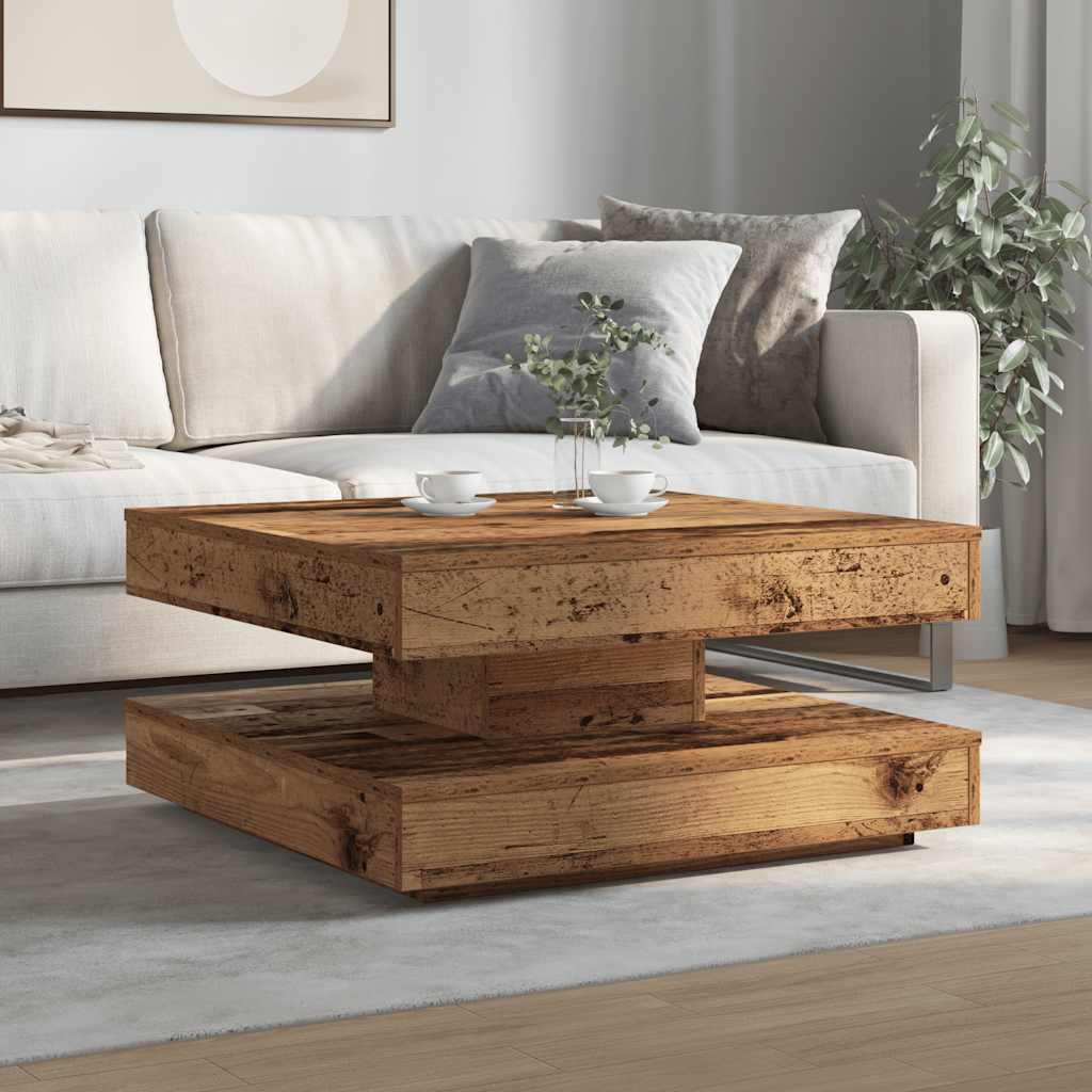 Mesa De Centro Giratoria 360 Grados Envejecida 70X70X34,5 Cm