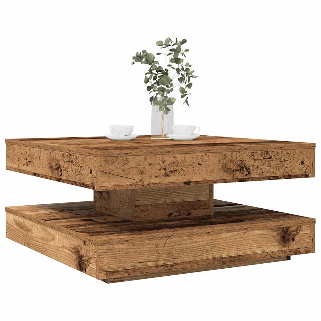Mesa De Centro Giratoria 360 Grados Envejecida 70X70X34,5 Cm