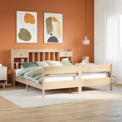 Cama Con Estantería Sin Colchón Madera Maciza De Pino 180X200Cm
