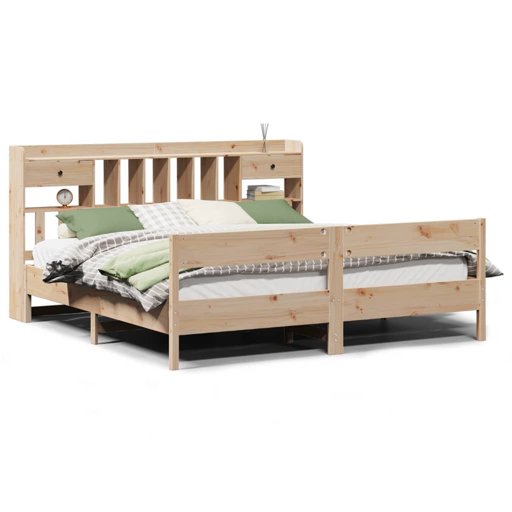 Cama Con Estantería Sin Colchón Madera Maciza De Pino 180X200Cm