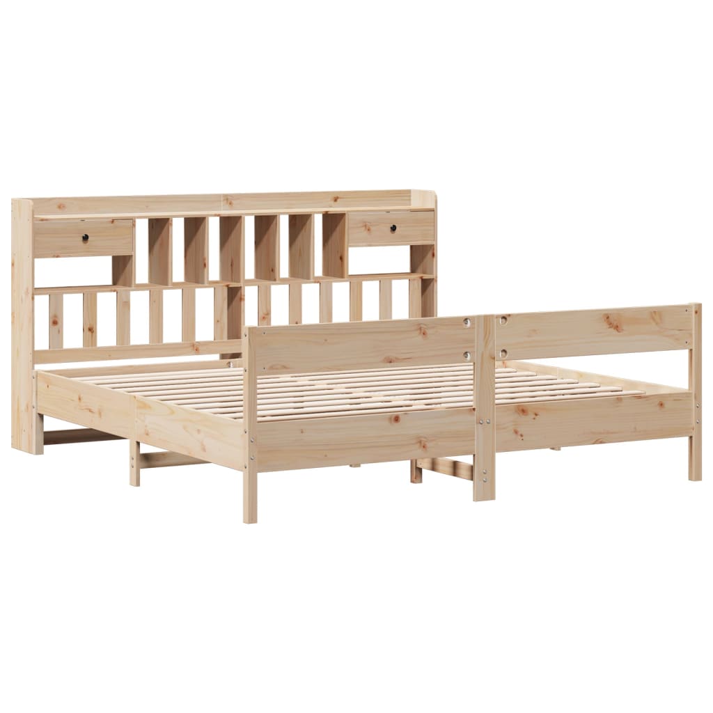 Cama Con Estantería Sin Colchón Madera Maciza De Pino 180X200Cm