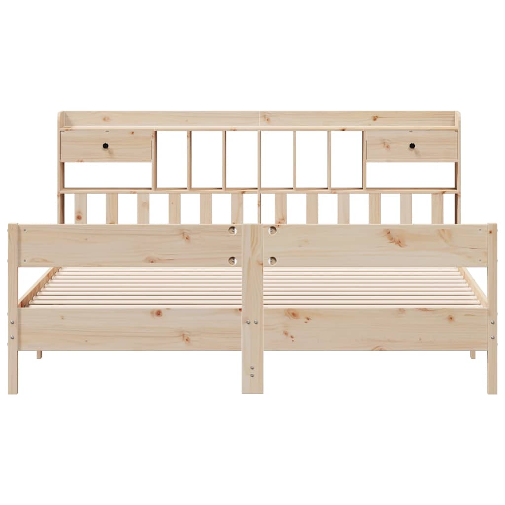 Cama Con Estantería Sin Colchón Madera Maciza De Pino 180X200Cm