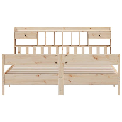 Cama Con Estantería Sin Colchón Madera Maciza De Pino 180X200Cm