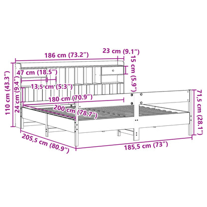 Cama Con Estantería Sin Colchón Madera Maciza De Pino 180X200Cm