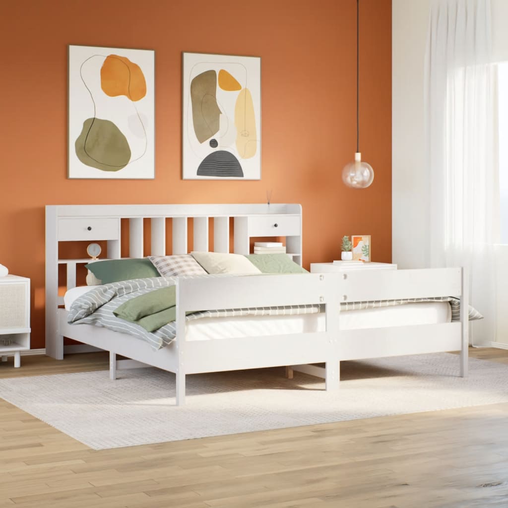 Cama Con Estantería Sin Colchón Madera Maciza De Pino 180X200Cm