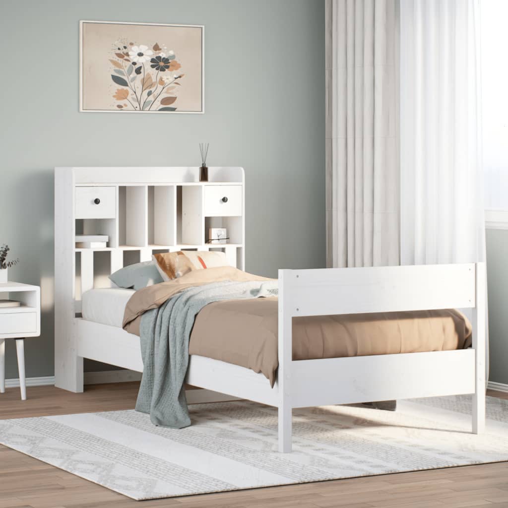 Cama Con Estantería Sin Colchón Madera Maciza De Pino 180X200Cm