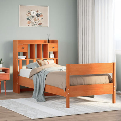 Cama Con Estantería Sin Colchón Madera Maciza De Pino 180X200Cm