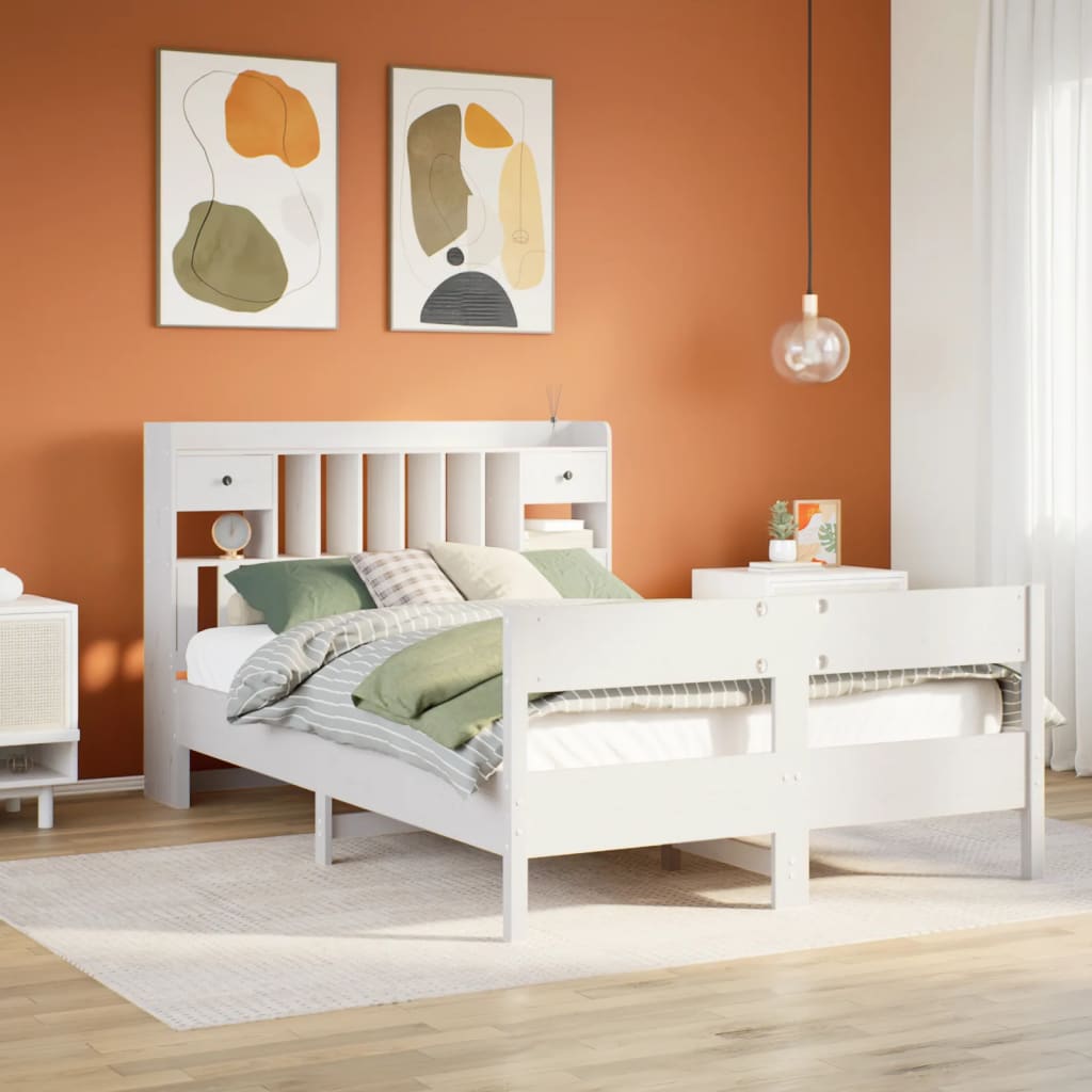 Cama Con Estantería Sin Colchón Madera Maciza De Pino 180X200Cm