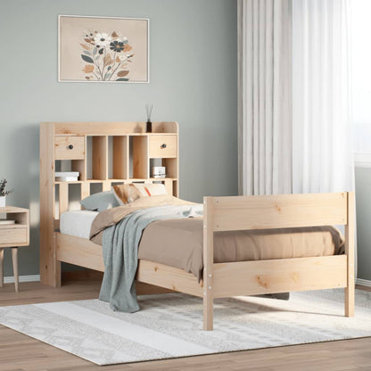 Cama Con Estantería Sin Colchón Madera Maciza De Pino 180X200Cm