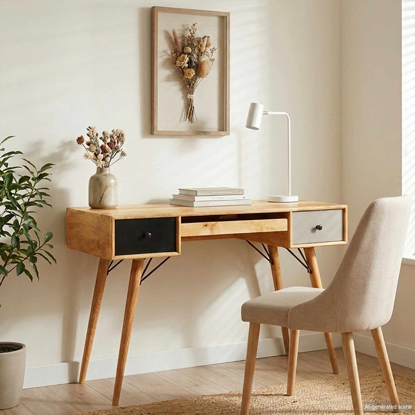 Escritorio Marrón 110 X 55 X 76 Cm Madera De Mango Maciza