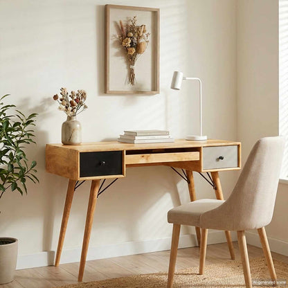 Escritorio Marrón 110 X 55 X 76 Cm Madera De Mango Maciza