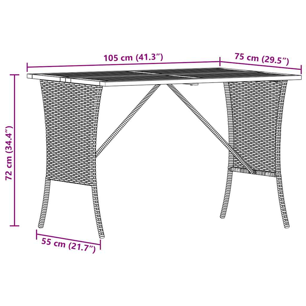 Mesa De Jardín Superficie De Madera Ratán Pe 105X75X72 Cm