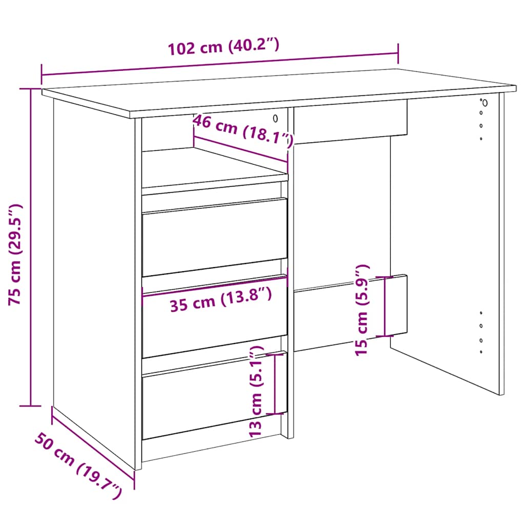 Escritorio De Madera De Ingeniería 102X50X75 Cm