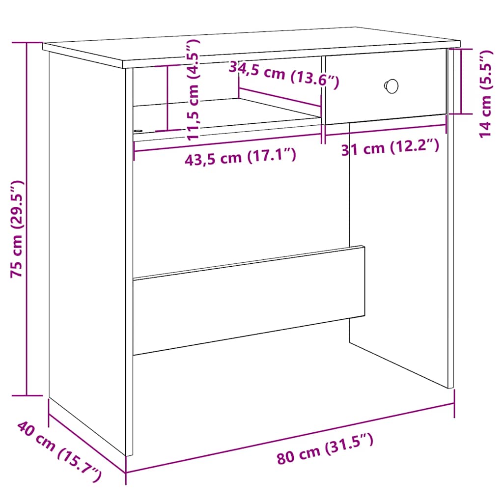 Escritorio De Madera De Ingeniería Roble Artesano 80X40X75 Cm