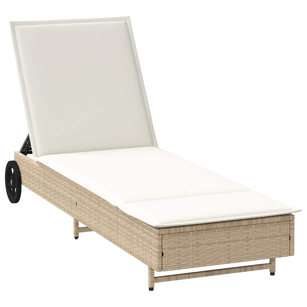 Tumbona Con Ruedas Y Cojín Ratán Sintético Beige