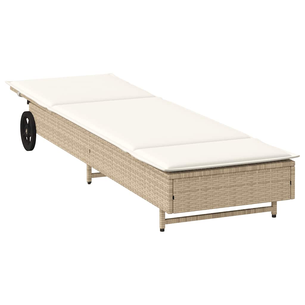 Tumbona Con Ruedas Y Cojín Ratán Sintético Beige