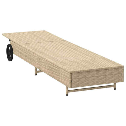Tumbona Con Ruedas Y Cojín Ratán Sintético Beige