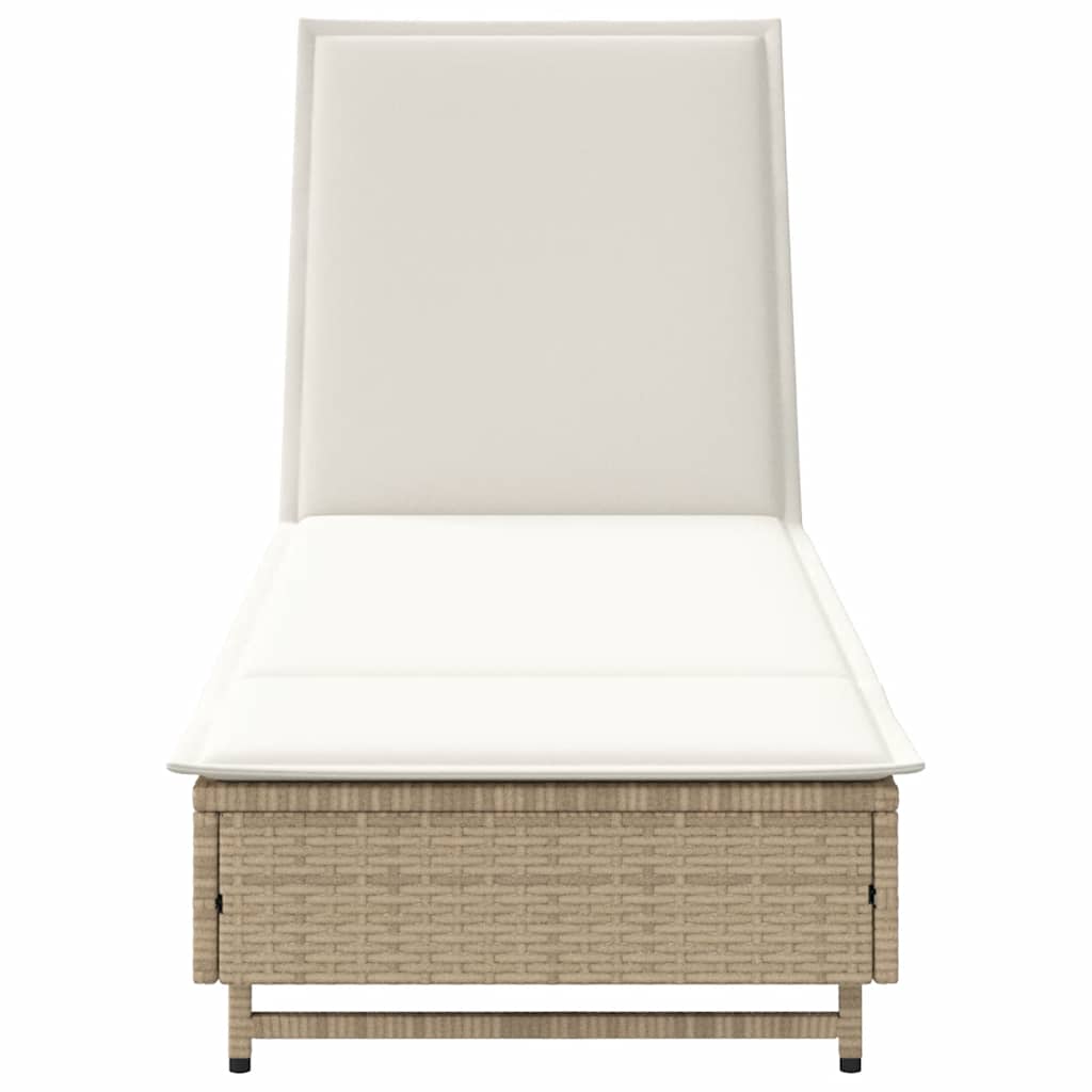 Tumbona Con Ruedas Y Cojín Ratán Sintético Beige