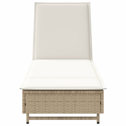 Tumbona Con Ruedas Y Cojín Ratán Sintético Beige