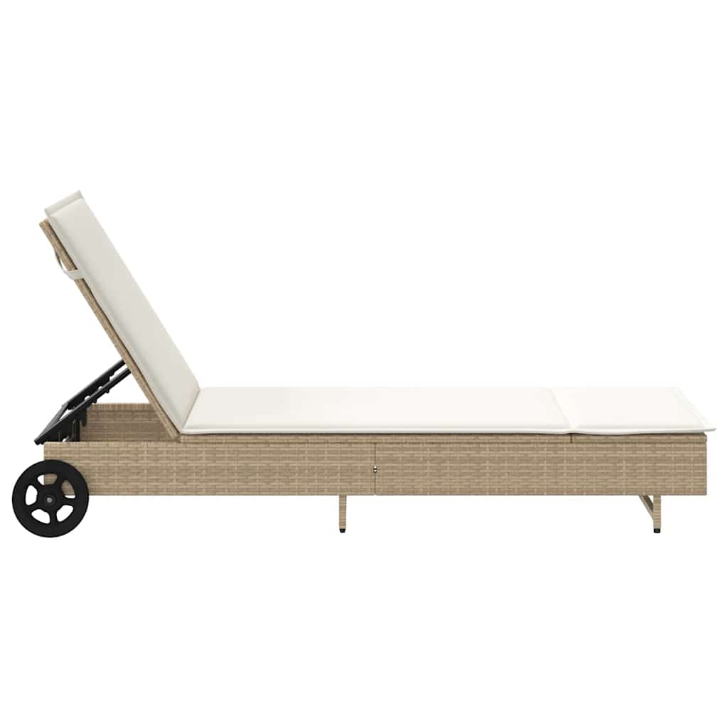 Tumbona Con Ruedas Y Cojín Ratán Sintético Beige