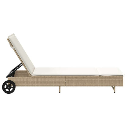 Tumbona Con Ruedas Y Cojín Ratán Sintético Beige