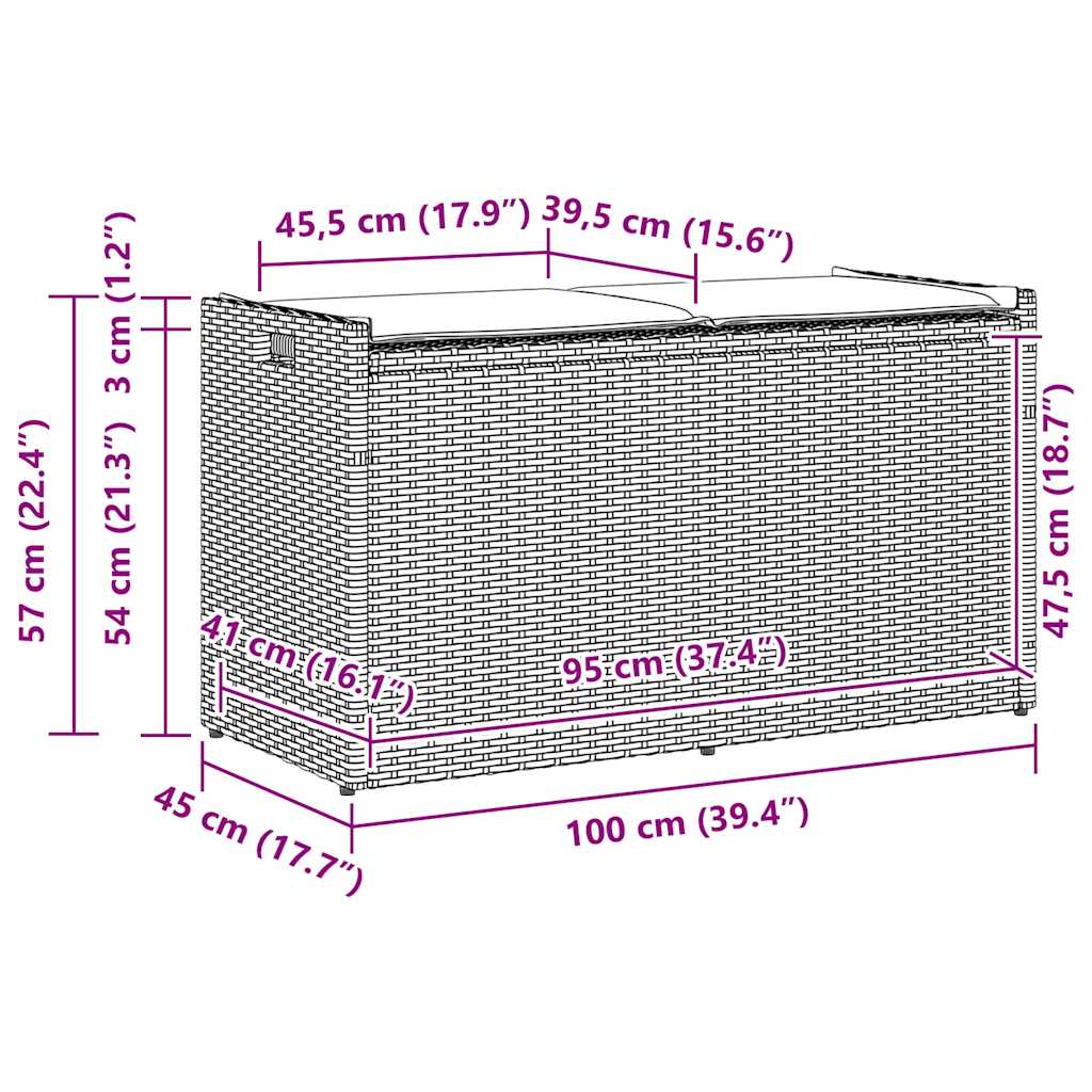Banco De Almacenaje Con Cojín Marrón 100 Cm Ratán Sintético