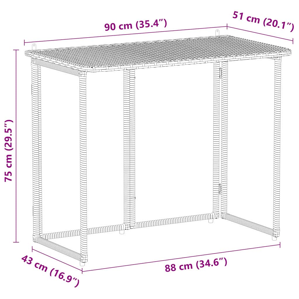 Mesa De Jardín Plegable Ratán Sintético 90X51X75 Cm