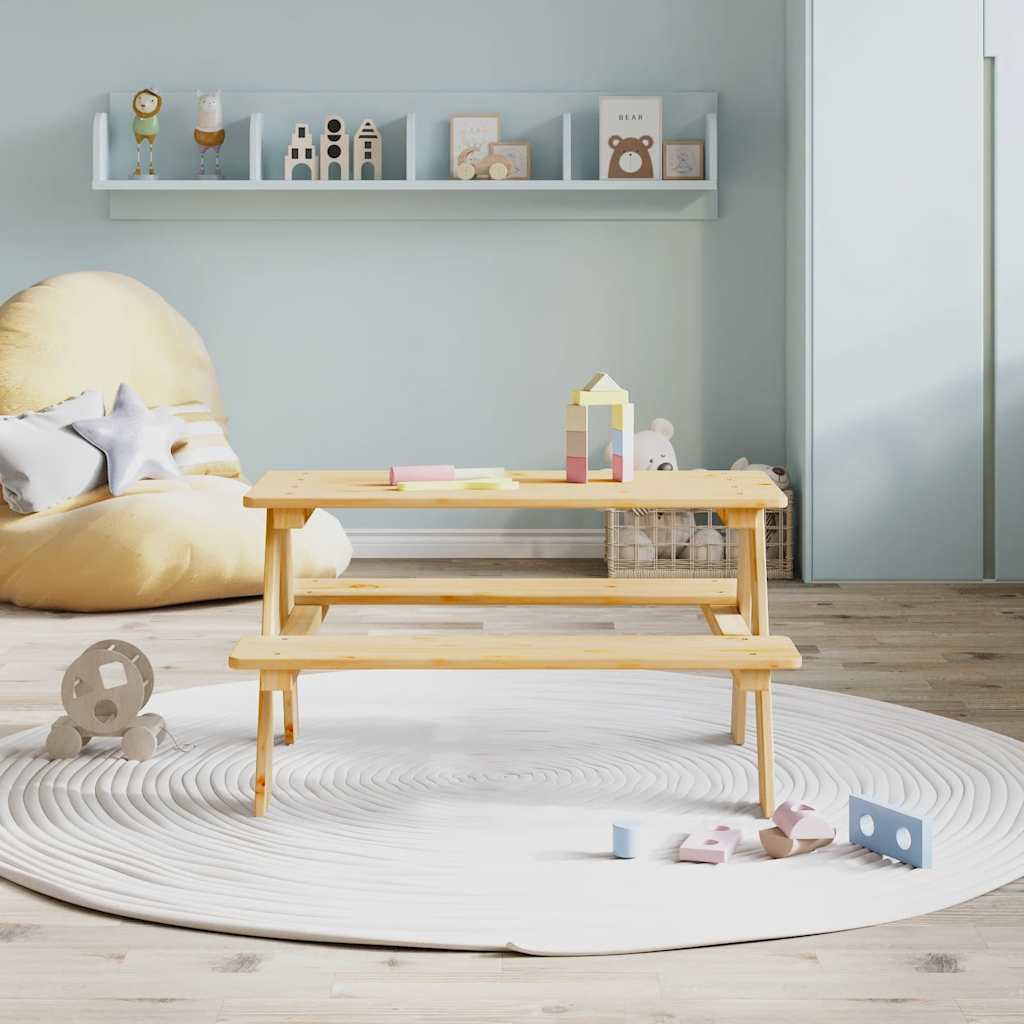 Mesa Infantil Con Bancos  "Irun" 90X79,5X50 Cm Madera Maciza