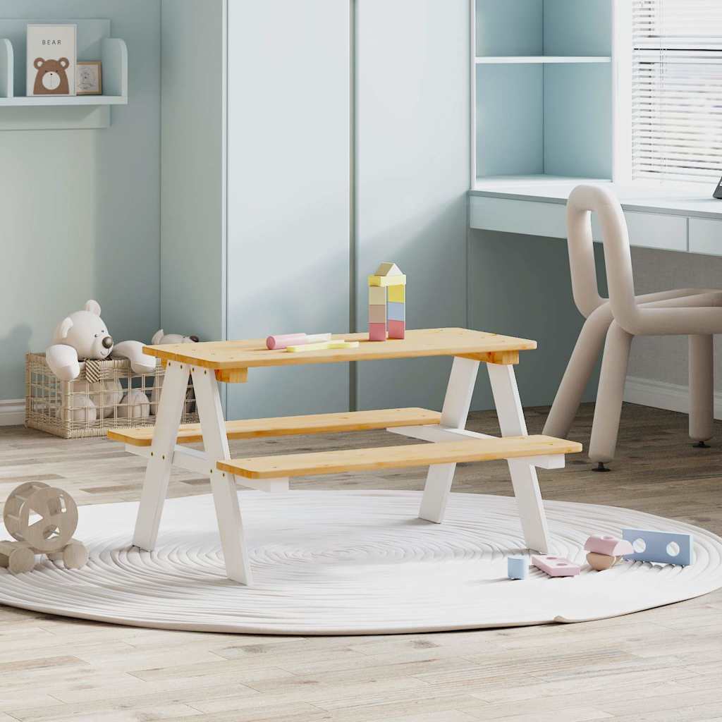 Mesa Infantil Con Bancos  "Irun" 90X79,5X50 Cm Madera Maciza