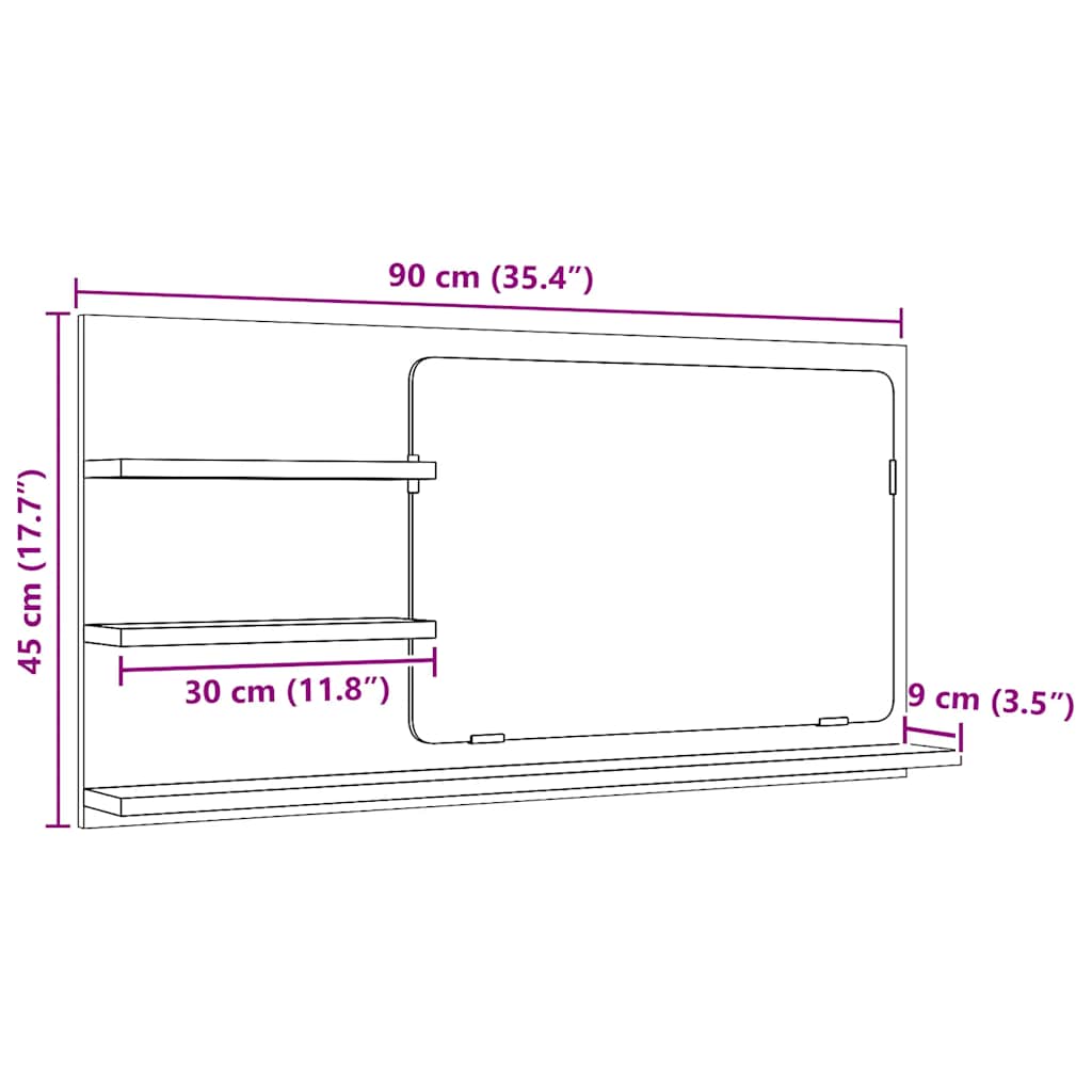 Armario De Baño Con Espejo De 90X11X45 Cm Madera De Ingeniería