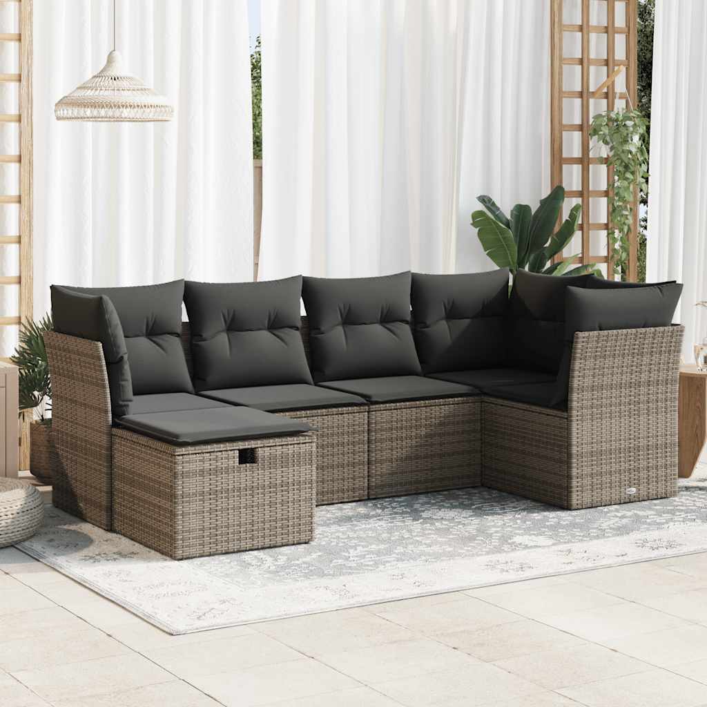 Set Sofás De Jardín 7 Piezas Y Cojines Ratán Sintético Beige