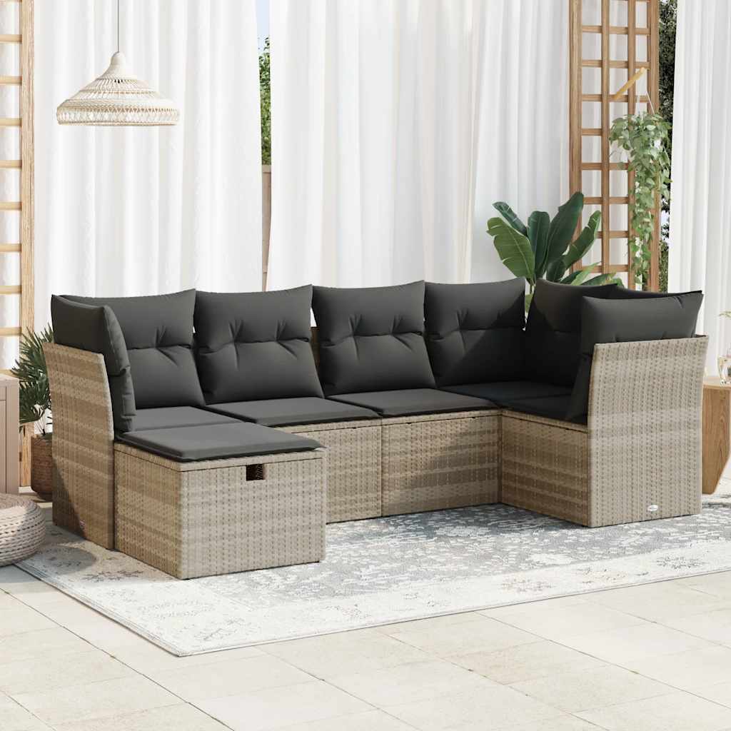 Set Sofás De Jardín 7 Piezas Y Cojines Ratán Sintético Beige