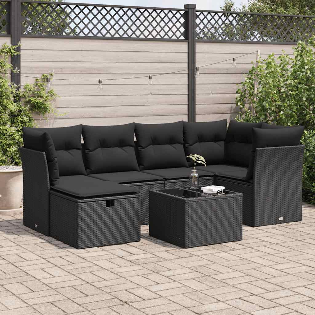 Set Sofás De Jardín 7 Piezas Y Cojines Ratán Sintético Beige