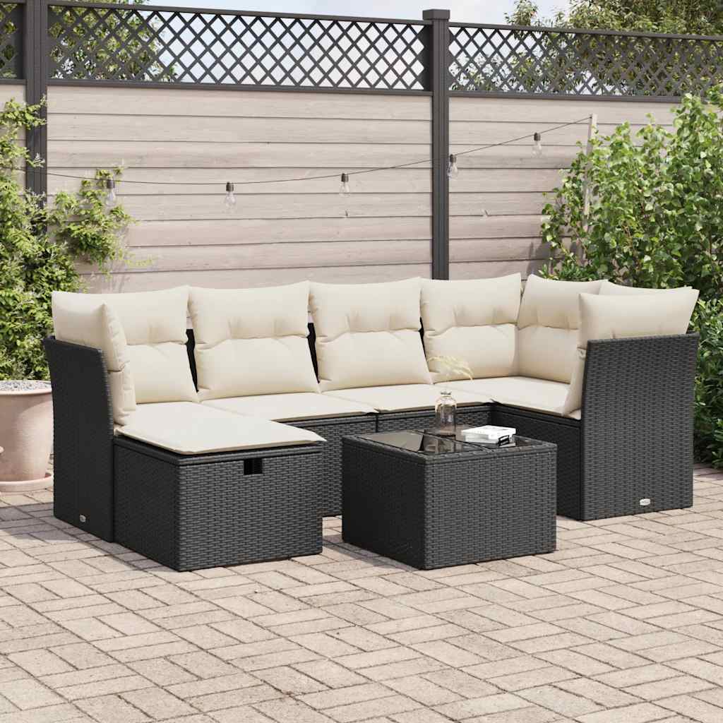 Set Sofás De Jardín 7 Piezas Y Cojines Ratán Sintético Beige