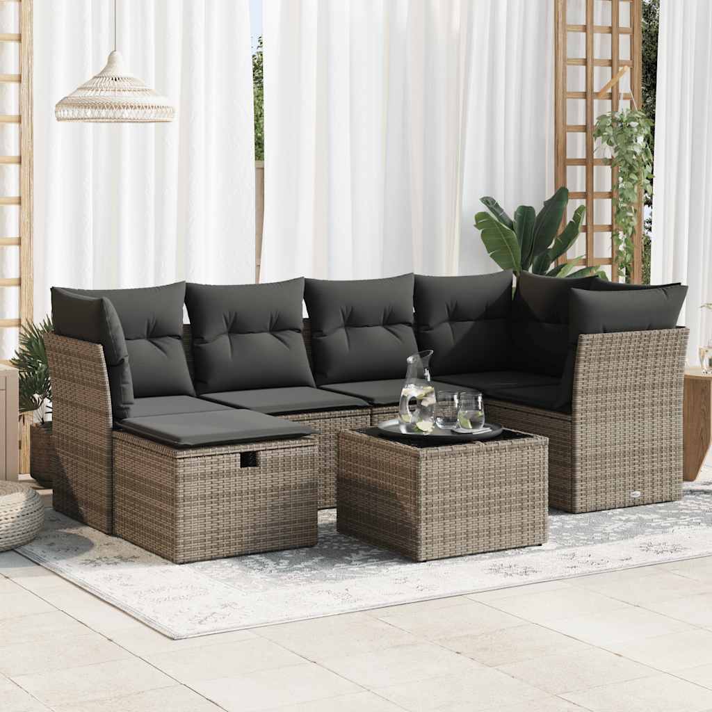 Set Sofás De Jardín 7 Piezas Y Cojines Ratán Sintético Beige