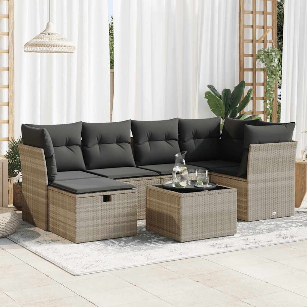 Set Sofás De Jardín 7 Piezas Y Cojines Ratán Sintético Beige