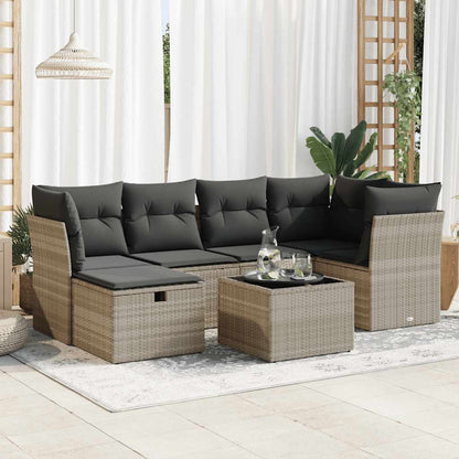 Set Sofás De Jardín 7 Piezas Y Cojines Ratán Sintético Beige