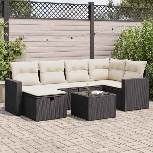 Set De Sofás De Jardín 7 Pzas Con Cojines Ratán Sintético Negro