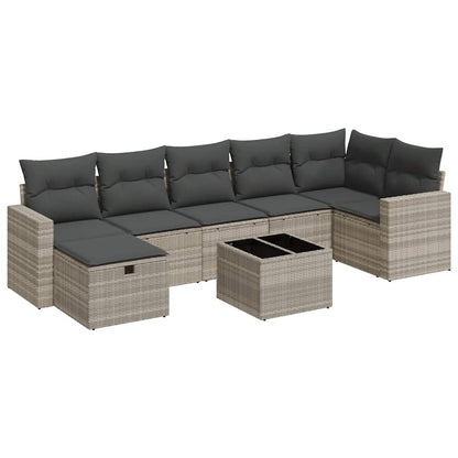 Set De Sofás De Jardín 8 Pzas Y Cojines Ratán Sintético Gris