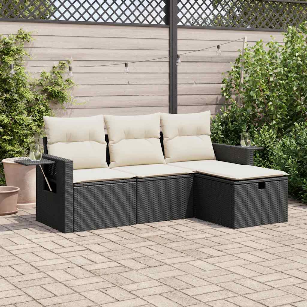 Set De Sofás De Jardín 4 Pzas Y Cojines Ratán Sintético