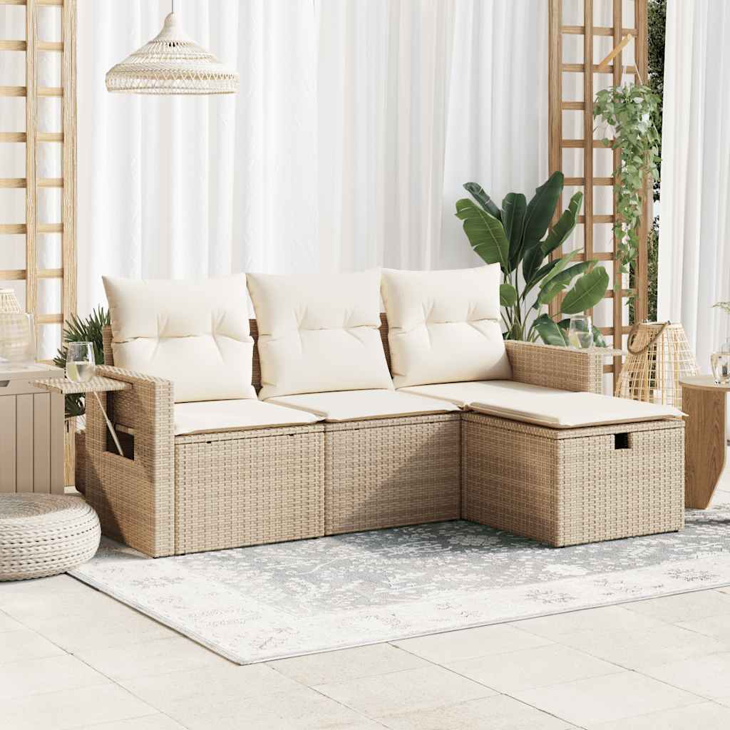 Set De Sofás De Jardín 4 Pzas Y Cojines Ratán Sintético