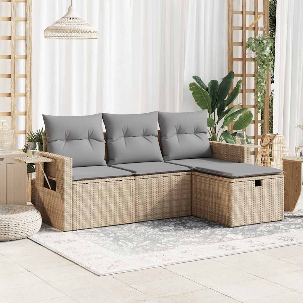 Set De Sofás De Jardín 4 Pzas Y Cojines Ratán Sintético