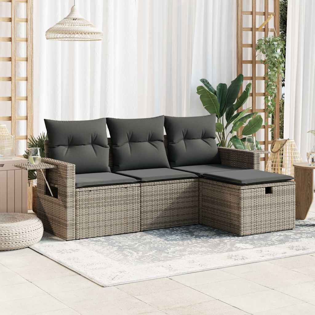 Set De Sofás De Jardín 4 Pzas Y Cojines Ratán Sintético
