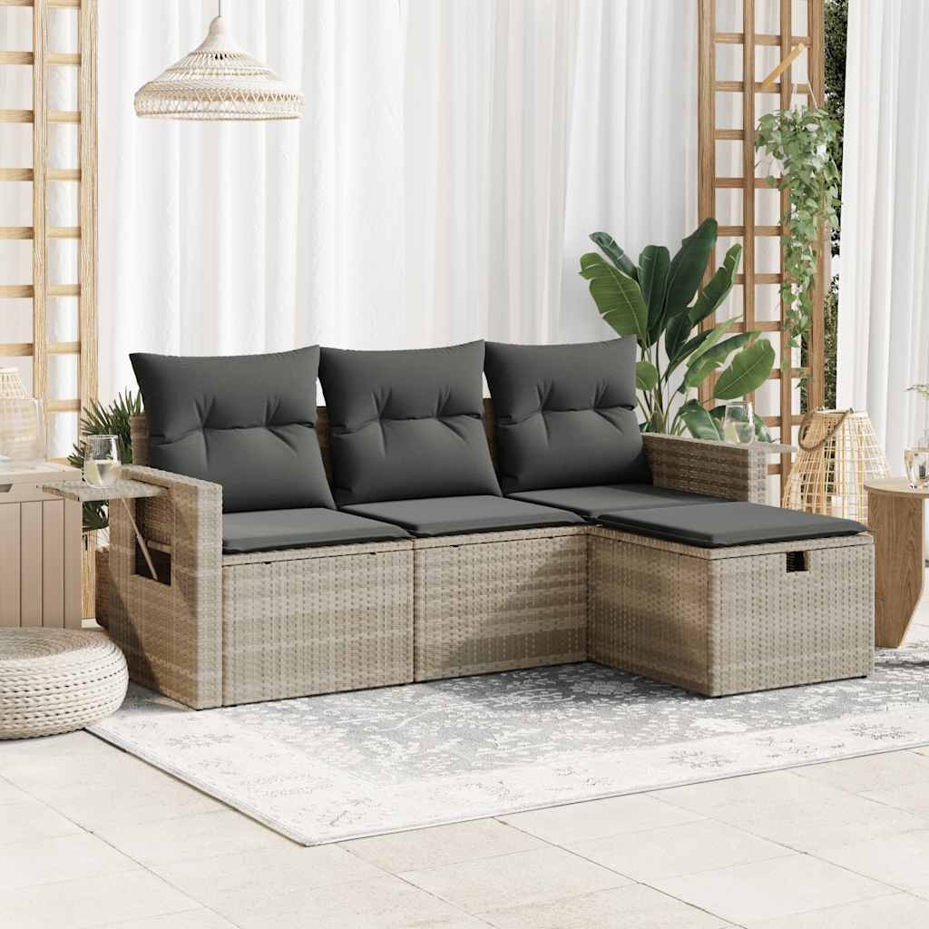 Set De Sofás De Jardín 4 Pzas Y Cojines Ratán Sintético