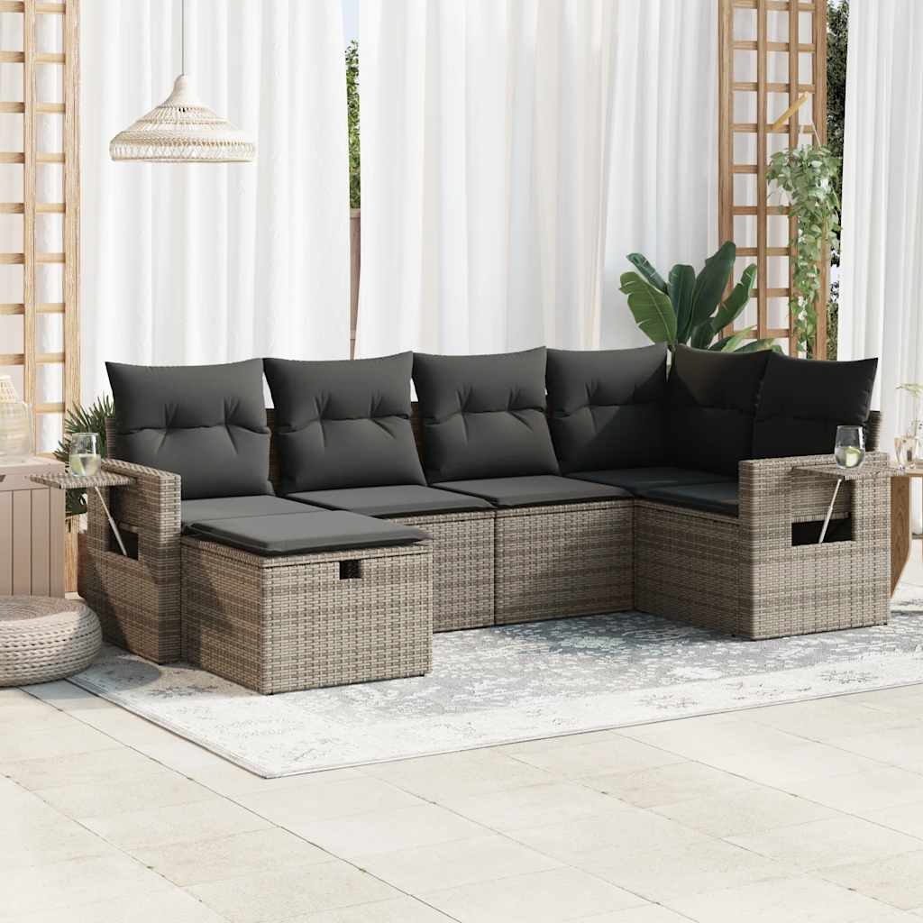 Set De Sofás De Jardín 6 Piezas Y Cojines Ratán Sintético